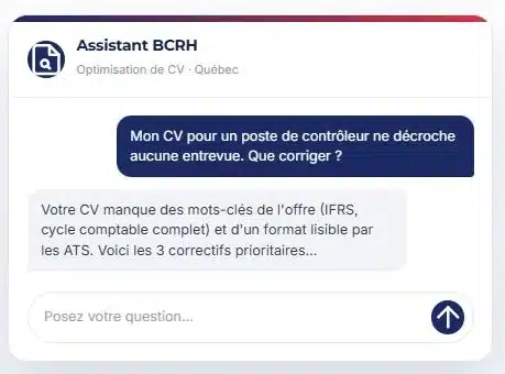 Outil d'analyse de CV compatible ATS de BC Ressources humaines, exemple d'analyse