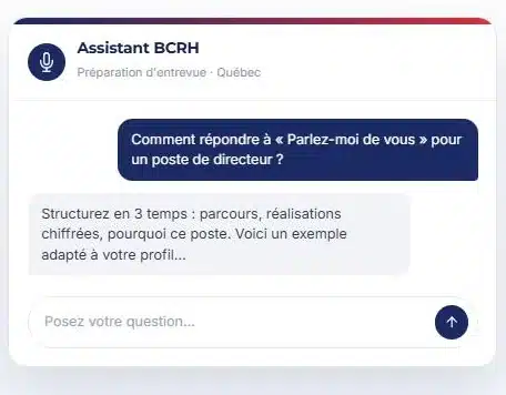 Simulateur d'entrevue de BC Ressources humaines, exemple d'échange